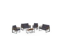 IDMarket Salon de jardin bas Rio 6 places – Métal gris anthracite, cordage effet rotin coussins gris