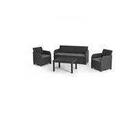 Salon De Jardin - En Résine Imitation Rotin Tressé - Allibert By Keter - 5 Personnes - Sanremo - Gris Graphite