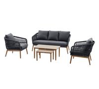 Salon De Jardin Alu Effet Bois Brossé Orissa Gris - 5 Places - Hespéride Multicolore