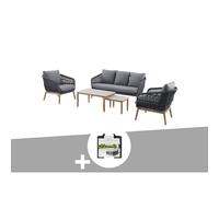 Salon de jardin alu effet bois brossé orissa gris + housse - 5 places - hespérid