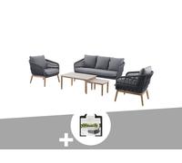 Salon De Jardin Alu Effet Bois Brossé Orissa Gris + Housse - 5 Places - Hespéride Multicolore