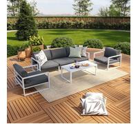 Avril Paris Salon de Jardin Exterieur en Aluminium - 5 Places - Ensemble Meuble Salon Complet Blanc et Gris - 2 Fauteuils de Jardin - 1 Canapé 3 Places - 1 Table Basse - Vincennes
