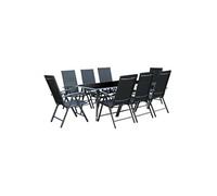 Salon de Jardin Aluminium 8 fauteuils + Duo Transats Noir RIMINI