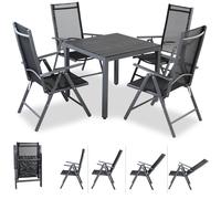 Casaria Salon de Jardin Aluminium Anthracite Bern 1 Table 4 chaises Pliantes Plateau de Table en Bois Composite Dossier réglable 7 Positions