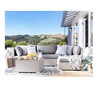 Salon de jardin angle droit gris 4 places - BELIANI - SANO II - Résine tressée - Aluminium - Polyester