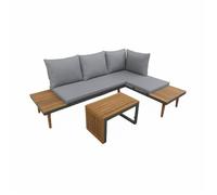 Salon de jardin anthracite et gris modulable en aluminium et bois d'acacia. 4 places. Sao Paulo. 140 x 68 x 65cm