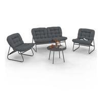 IDMarket - Salon de Jardin Arona Bas 4 Places en métal Gris Anthracite et Coussins Gris avec canapé, fauteuils et Table