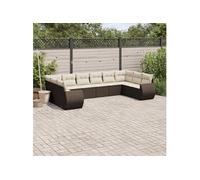 Salon de jardin 10 pcs avec coussins marron résine tressée