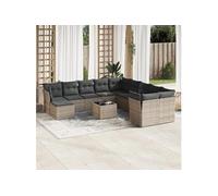 Vidaxl Salon De Jardin Avec Coussins 12 Pcs Gris Résine Tressée
