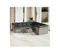 Vidaxl Salon De Jardin Avec Coussins 12 Pcs Gris Clair Résine Tressée