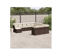 vidaXL Salon de Jardin avec Coussins 12 pcs, Canapés avec Pieds Réglables, Ensemble de Meubles d'Extérieur Patio Terrasse, Marron Résine Tressée Marron