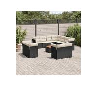 vidaXL Ensemble de 12 canapés de jardin avec coussins noir poly rotin