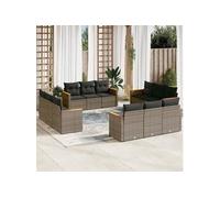 Vidaxl Salon De Jardin Avec Coussins 12 Pcs Gris Résine Tressée