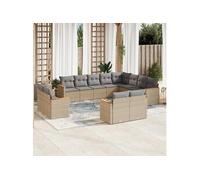 Vidaxl Salon De Jardin Avec Coussins 12 Pcs Beige Résine Tressée