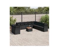 Vidaxl Salon De Jardin 12 Pcs Avec Coussins Noir Résine Tressée