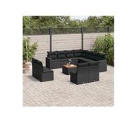 Vidaxl Salon De Jardin 12 Pcs Avec Coussins Noir Résine Tressée