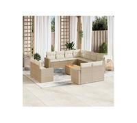 Vidaxl Salon De Jardin Avec Coussins 12 Pcs Beige Résine Tressée