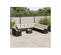 Salon de Jardin avec Coussins 12 pcs, Canapés de Terrasse, Ensemble de Meubles de Patio, Mobilier d'Extérieur, Noir 3224642