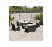 vidaXL Ensemble de 12 canapés de jardin avec coussins noir poly rotin