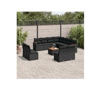 Vidaxl Salon De Jardin 12 Pcs Avec Coussins Noir Résine Tressée
