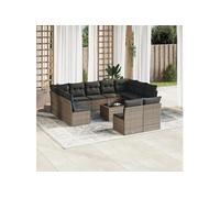 vidaXL Salon de jardin avec coussins 12 pcs Gris résine tressée