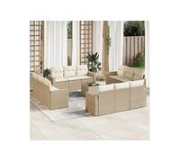 vidaXL Ensemble de 13 canapés de jardin avec coussins Beige Poly Rattan