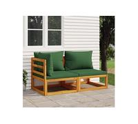 Salon de jardin avec coussins 2 pcs bois massif acacia
