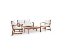 Salon de jardin 4 pièces avec coussins - Marron / blanc - 120 x 61 x 81 cm