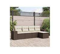 Salon de jardin avec coussins 5 pcs marron résine tressée