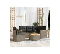 vidaXL Ensemble de salon de jardin 6 pièces avec coussins Gris Poly Rattan