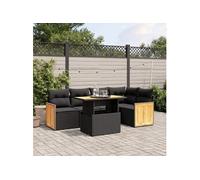 vidaXL Salon de jardin 6 pièces en résine tressée avec coussins Noir
