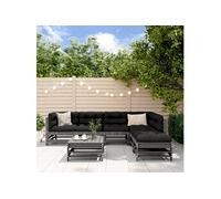 Vidaxl Salon De Jardin 7 Pcs Avec Coussins Gris Bois Massif Gris