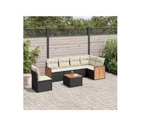 vidaXL Ensemble de salon de jardin 7 pièces avec coussins noir poly rotin