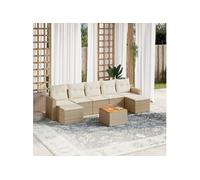 Salon de jardin avec coussins 8 pcs beige résine tressée