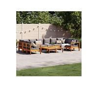 Salon de jardin modulable Vidaxl bois massif gris 8 pieces 6 personnes gris