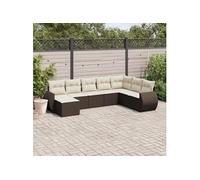 Salon de jardin 8 pcs avec coussins marron résine tressée