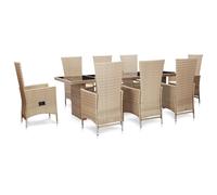 Salon De Jardin Avec Coussins 9 Pcs Résine Tressée Beige Multicolore