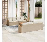 vidaXL Ensemble salon de jardin 9 pièces en résine tressée beige avec coussins (housses amovibles)