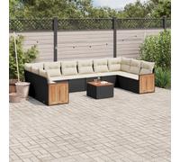 vidaXL Ensemble de 10 canapés de jardin avec coussins noir poly rotin