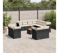 vidaXL Ensemble de 12 canapés de jardin avec coussins noir poly rotin