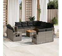 vidaXL Ensemble de salon de jardin 12 pièces avec coussins Gris Poly rotin