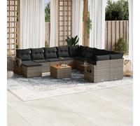 Vidaxl Salon De Jardin Avec Coussins 14 Pcs Gris Résine Tressée