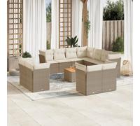 Vidaxl Salon De Jardin Avec Coussins 12 Pcs Beige Résine Tressée