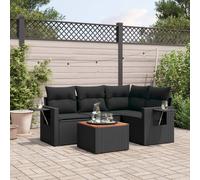 5-delige Loungeset met kussens poly rattan zwart3256874