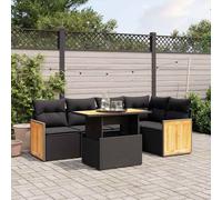 vidaXL Salon de jardin 6 pièces en résine tressée avec coussins Noir