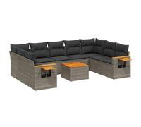 vidaXL Salon de jardin avec coussins 10 pcs – résine tressée gris