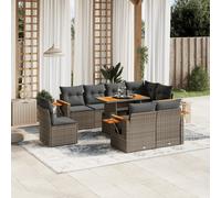 Vidaxl Salon De Jardin Avec Coussins 9 Pcs Gris Résine Tressée Acacia