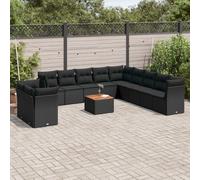 vidaXL Salon de jardin 12 pcs avec coussins noir résine tressée 3223724
