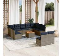 Salon de Jardin avec Coussins Meubles Patio 12 pcs Gris Résine Tressée vidaXL