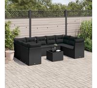 Vidaxl Salon De Jardin 9 Pcs Avec Coussins Noir Résine Tressée